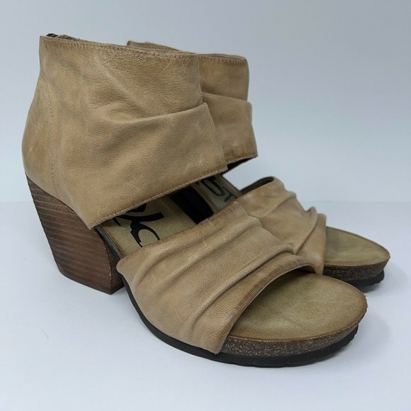 OTBT Womens Patchouli Taupe Open Toe Leather Stacked Sandals Heels Shoes 9 New - Picture 3 of 12